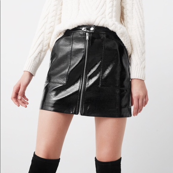 NEW Mango Black Patent Zip Leather Skirt, Size 4 - Picture 1 of 6